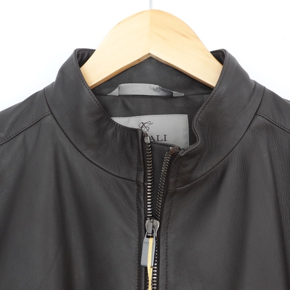 New with Tags Canali Matte Leather Biker/Bomber Jacket Size 52 Italy=US L - Picture 4 of 14